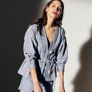 Madewell Blue Floral Jacquard Jacket